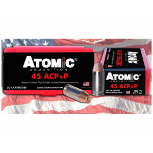 ATOMIC Ammunition 45 Acp +p Ammo 185 Grain Bonded Jacketed Hollow Point Box Of 50