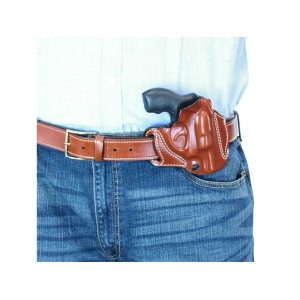 DeSantis Gunhide Roscoe Cross Draw OWB Holster Right Hand Ruger LCR, LCRX Leather Tan - Desantis Gunhide