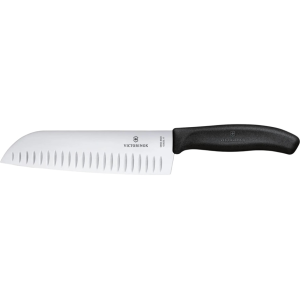 Victorinox Swiss Army Classic Santoku Kitchen Knife 7" Santoku Stainless Steel Satin Blade TPE Handle Black - Victorinox Swiss Army
