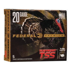 Federal Premium Heavyweight TSS Turkey 20 Gauge Ammo 3 #9 Tungsten Shot 1-1/2 Oz Box Of 5 eral Premium Heavyweight TSS Turkey 20 Gauge 3 #9 Tungsten Shot 1-1/2 Oz Box Of 5 Ammo