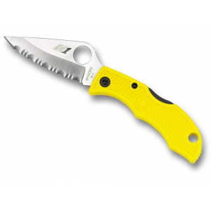 Spyderco Ladybug 3 Salt Pocket Knife 1.93" Fully Serrated Leaf H-2 Satin Blade Fiberglass Reinforced Nylon (FRN) Handle Yellow - Spyderco