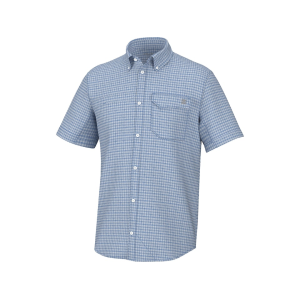 Huk Men's Tide Point Break Minicheck Short Sleeve Crew Neck Shirt Quiet Harbor Medium - Huk