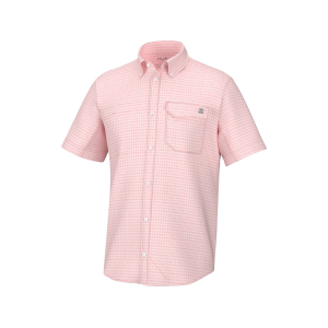 Huk Men's Tide Point Break Minicheck Short Sleeve Crew Neck Shirt Peach Nectar Medium - Huk