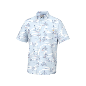 Huk Men's Fish Bones Kona Short Sleeve Shirt Ice Water Medium - Huk