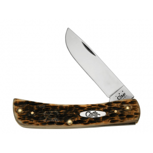 Case Sod Buster Jr Pocket Knife 2.8" Skinner Stainless Steel Blade Peach Seed Jigged Amber Bone Handle - Case