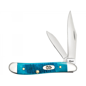 Case Peanut Pocket Knife 2.1" Clip/Pen Tru-Sharp Mirror Polished Blade Jigged Bone Handle Blue - Case