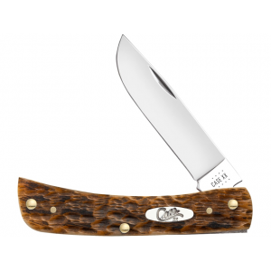 Case Sod Buster Jr Pocket Knife 2.88" Skinner Carbon Steel Mirror Polished Blade Jigged Bone Handle Amber - Case