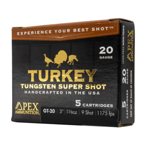 Apex Ammunition Turkey TSS 20 Gauge Ammo 3" #9 Tungsten Shot 1-5/8 oz Box of 5 - Apex Ammunition