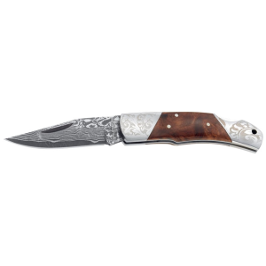 Boker Knives Duke Pocket Knife 2.5" Clip Point Damascus Blade Burl Wood Handle Brown - Boker Knives