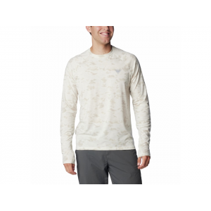 COLUMBIA Men's PFG Uncharted Long Sleeve Crew Neck Shirt Stone Uncharted Waters Large