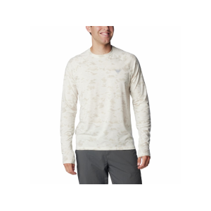 Columbia Men's PFG Uncharted Long Sleeve Crew Neck Shirt Stone Uncharted Waters Medium - Columbia