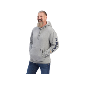 ARIAT Men's Rebar Graphic Hoodie Heather Gray/Deep Ultramarine 2XL