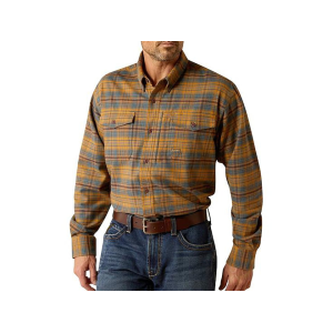 ARIAT Men's Rebar Durastretch Flannel Shirt Golden Brown Medium