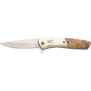 Browning Nine Mile Assisted Opening Pocket Knife 3" Drop Point D2 Stainless Blade Burl Wood Handle Wood - Browning