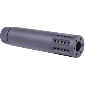 GunTec Muzzle Brake with Long Slip-Over Barrel Shroud AR-15 1/2"-28 Thread 223 Remington, 5.56x45mm NATO, 9mm Steel Matte - Guntec Usa