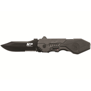 Smith & Wesson SWMP4LS Assisted Opening Pocket Knife 3.6" Partially Serrated Clip Point 4034 Black Oxide Blade Aluminum Handle Black/Gray