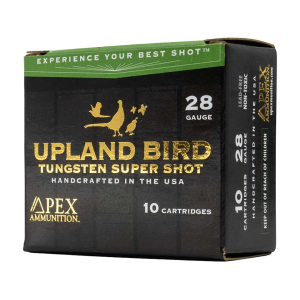 Apex Upland Bird TSS 28 Gauge Ammo 2-3/4 #7-1/2 Tungsten Shot 3/4 Oz Box Of 10 x Upland Bird TSS 28 Gauge 2-3/4 #7-1/2 Tungsten Shot 3/4 Oz Box Of 10 Ammo