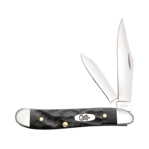Case Peanut Pocket Knife 2.1" Clip/Pen Tru-Sharp Mirror Polished Blade Jigged Synthetic Handle Black - Case