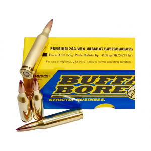 falo Bore Supercharged Varmint 243 Winchester 55 Grain Nosler Ballistic Tip Polymer Tip Box Of 20 Ammo