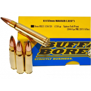 falo Bore 8x57mm JS Mauser (8mm Mauser) 150 Grain Spitzer Box Of 20 Ammo