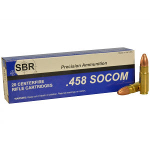 SBR 458 Socom Ammo 450 Grain Full Metal Jacket Box of 20 - Sbr