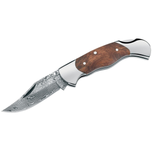 Boker Knives Damascus Lady Pocket Knife 2.375" Clip Point Damascus Blade Burl Wood Handle Wood - Boker Knives
