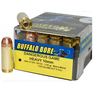 BUFFALO Bore Dangerous Game 10mm Auto Ammo 190 Grain Lehigh Solid Wide Flat Nose Lead Free Box Of 20 651815021508 350576