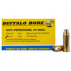 BUFFALO Bore Anti Personnel 44 Remington Magnum Ammo 180 Grain Jacketed Hollow Point Box Of 20