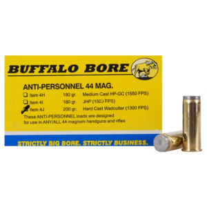 BUFFALO Bore Anti Personnel 44 Remington Magnum Ammo 200 Grain Wadcutter Box Of 20