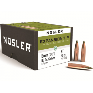 Nosler E-Tip 6mm, 243 Caliber (243 Diameter) Bullets 90 Grain Polymer Tip Box of 50 - Nosler