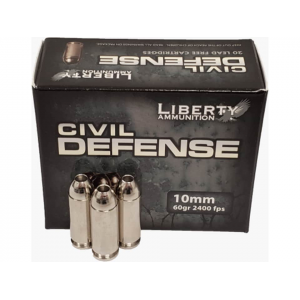 erty Ammunition Civil Defense 10mm Auto 60 Grain Fragmenting Hollow Point Lead Free Box Of 20 Ammo