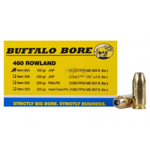 BUFFALO Bore 460 Rowland Ammo 185 Grain Jacketed Hollow Point Box Of 20
