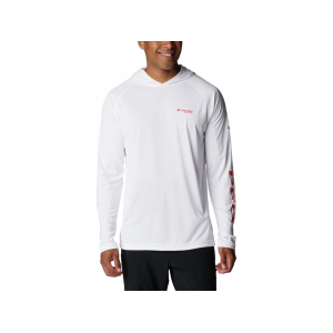 Columbia Men's PFG Terminal Tackle Hoodie White/Red Spark 2XL Tall - Columbia
