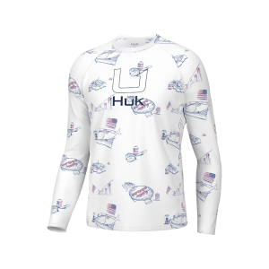 Huk Men's Americookin Pursuit Long Sleeve Crew Neck T Shirt White Medium - Huk