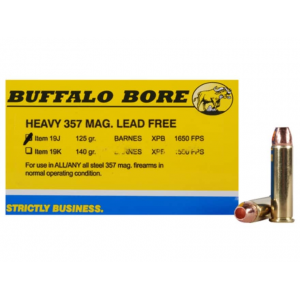 BUFFALO Bore 357 Magnum Ammo 125 Grain Barnes Tac-xp Solid Hollow Point Lead Free Box Of 20