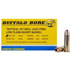 BUFFALO Bore 357 Magnum Ammo 125 Grain Barnes Tac-xp Solid Hollow Point Low Flash Lead Free Box Of 20