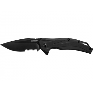 Kershaw Lateral Assisted Opening Pocket Knife 3.1" Partially Serrated Drop Point 8Cr13MoV Black Oxide Blade Glass Reinforced Nylon (GRN) Handle Black - Kershaw