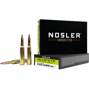 ler BT 6.5x55mm Swedish Mauser 140 Grain Nosler Ballistic Tip Polymer Tip Box Of 20 Ammo