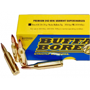 falo Bore Supercharged Varmint 243 Winchester 70 Grain Nosler Ballistic Tip Polymer Tip Box Of 20 Ammo