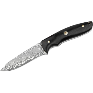 Boker Knives Vernery Fixed Blade Knife 3.58" Drop Point Damascus Blade Wood Handle Black - Boker Knives