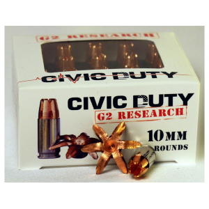 G2 Research Civic Duty 10mm Auto Ammo 122 Grain G2 R.i.p. Solid Hollow Point Lead Free Box Of 20