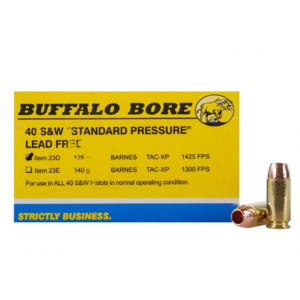 BUFFALO Bore 40 S&w Ammo 125 Grain Barnes Tac-xp Solid Hollow Point Lead Free Box Of 20