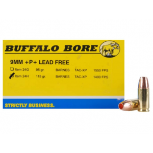 falo Bore 9mm Luger P 115 Grain Barnes TAC-XP Solid Hollow Point Lead Free Box Of 20 Ammo