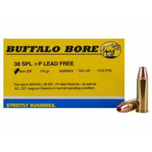BUFFALO Bore 38 Special +p Ammo 110 Grain Barnes Tac-xp Solid Hollow Point Lead Free Box Of 20