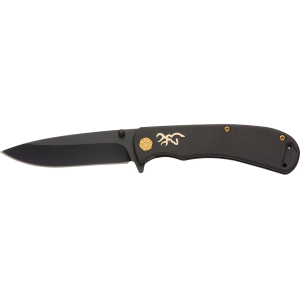 Browning Rivet Assisted Opening Pocket Knife 3" Drop Point D2 Black Oxide Blade Canvas Micarta Handle Black - Browning
