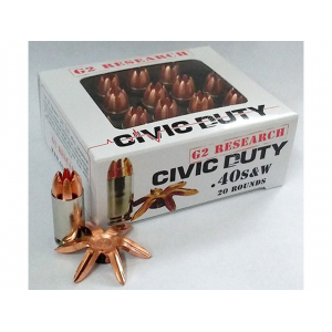 G2 Research Civic Duty 40 S&w Ammo 122 Grain G2 R.i.p. Solid Hollow Point Lead Free Box Of 20