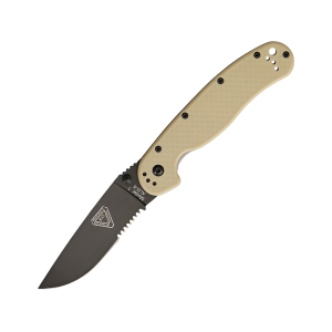 Ontario RAT 1 Pocket Knife 3.6" Partially Serrated Drop Point AUS-8 Black Blade Nylon Handle Desert Tan - Ontario