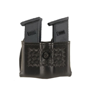 Safariland 079 Snap-On Double Magazine Pouch 2-1/4" Colt Government 380, Mustang, S&W Sigma 380, Walther PP, PPK, PPK/S Leather Basketweave Black - Safariland