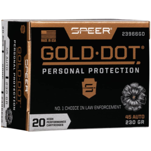 Speer Gold Dot 45 ACP Ammo 230 Grain Bonded Jacketed Hollow Point Box of 20