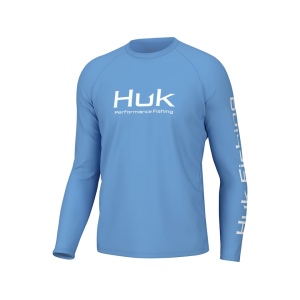 Huk Men's Vented Pursuit Long Sleeve Crew Neck T Shirt Marolina Blue Medium - Huk